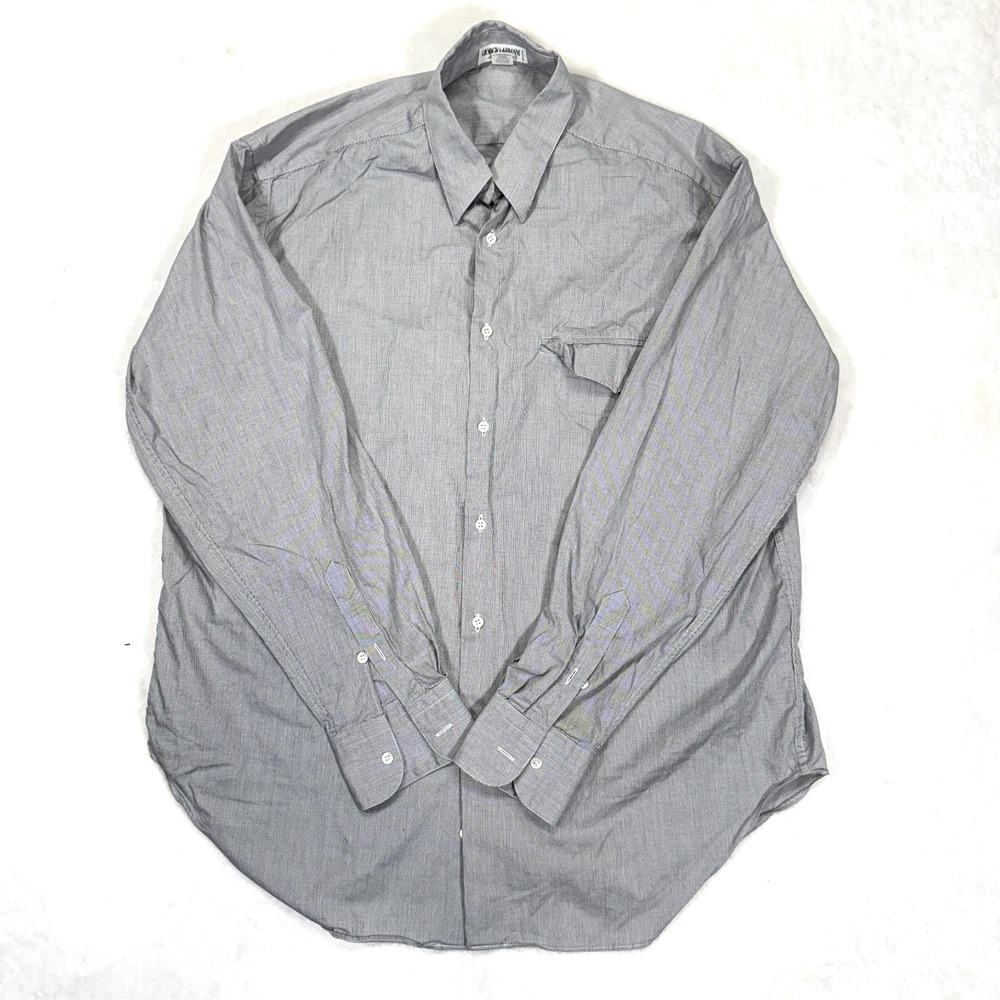 Giorgio Armani Dress Shirt Mens Size 15.5 Gray Long Sleeve Button Up italy